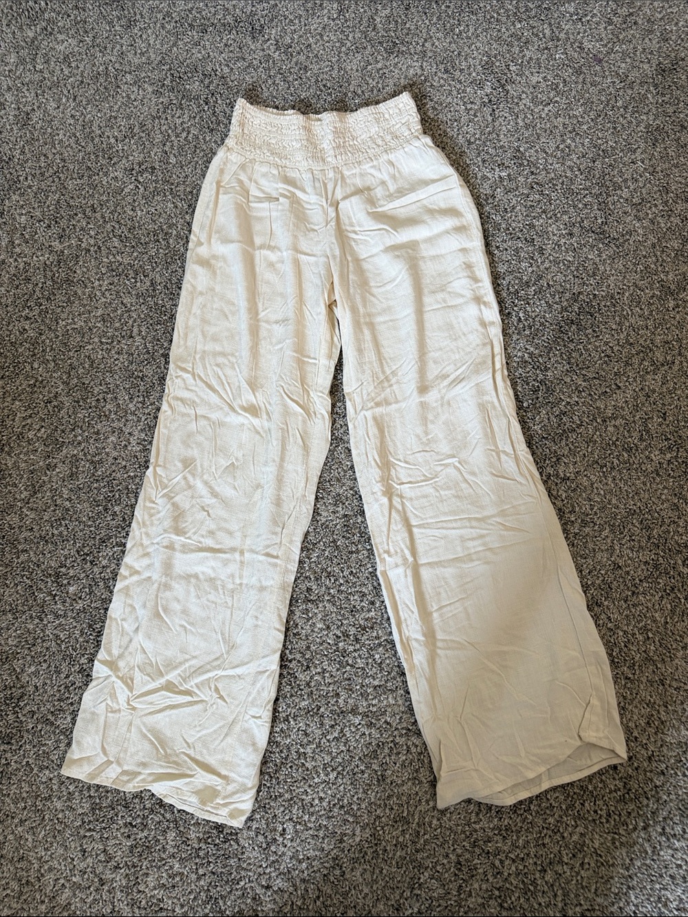 Forever 21 Wide-Leg Smocked Waist Linen-Blend Pants - Cream size small